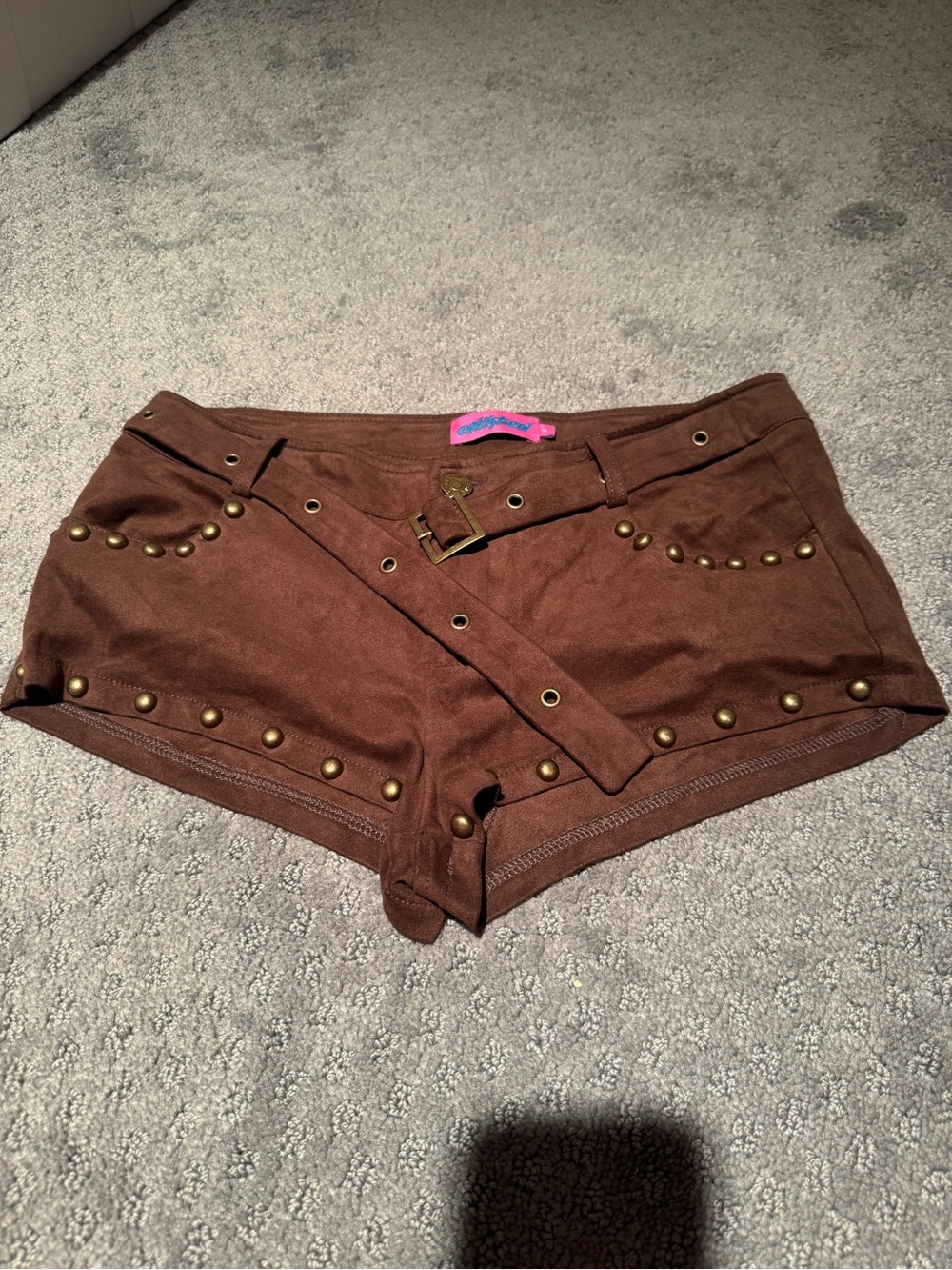 Edikted Brown Studded Belted Bike Shorts